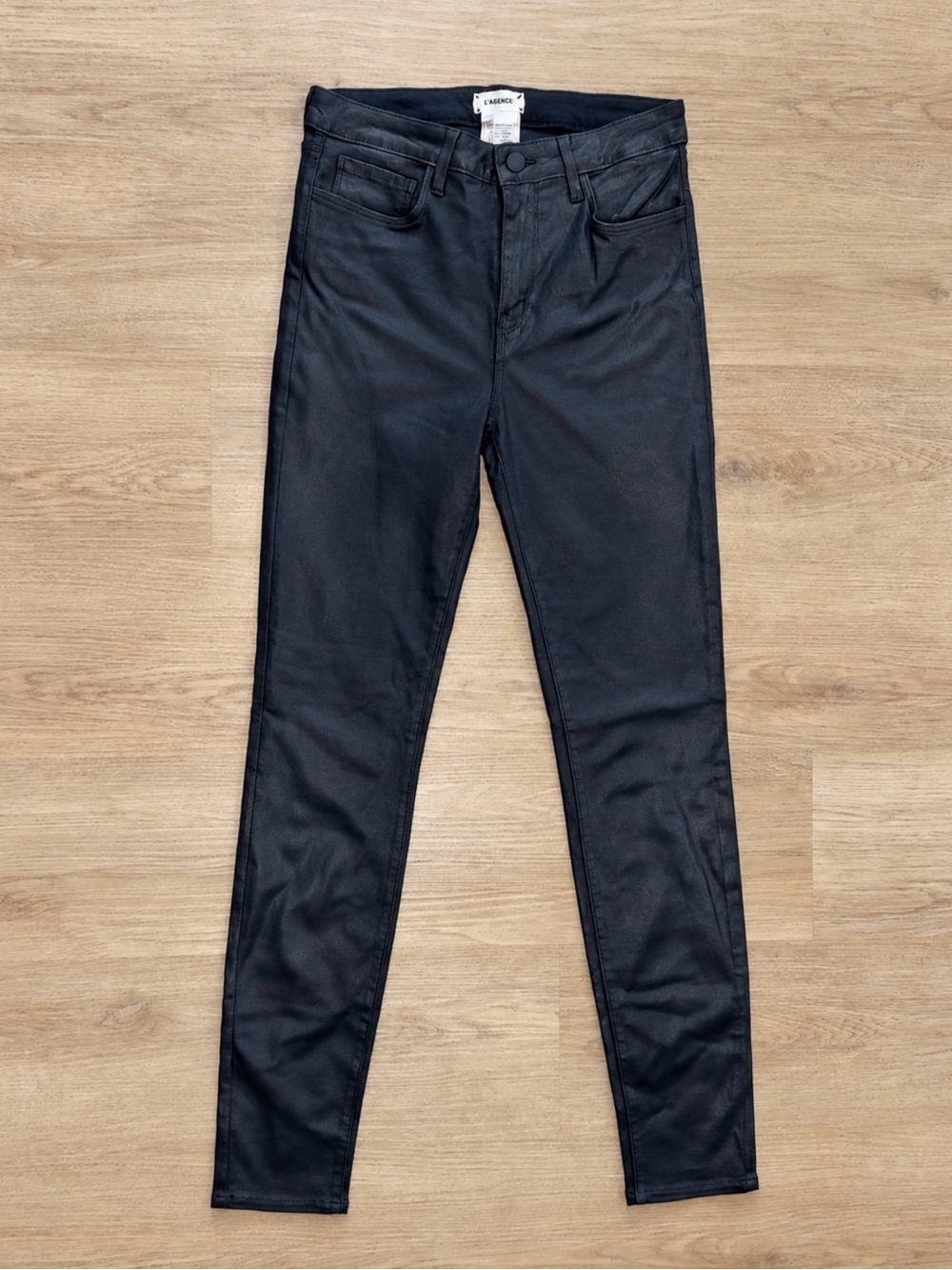 L’AGENCE Black Coated Skinny Jeans Leather Look Size 28